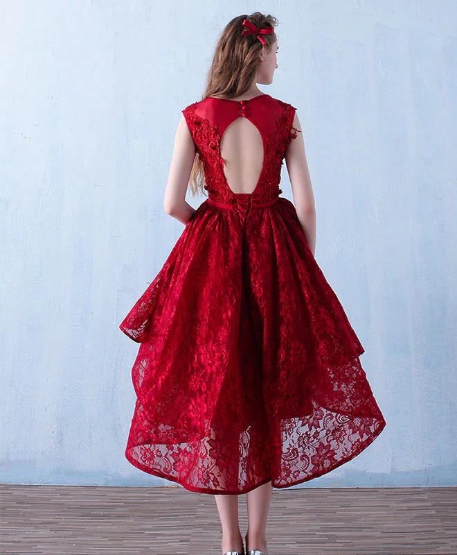 Burgundy Lace Short Prom Dress, Burgundy Lace Homecoming Dress - Deanwangkt