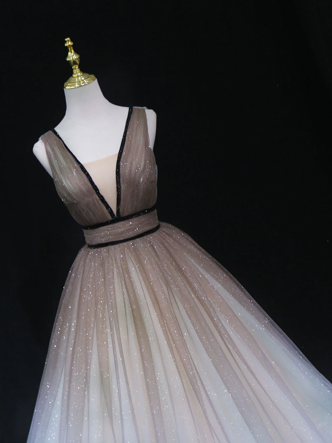 Aline V Neck Tulle Long Prom Dress Tulle Long Formal Graduation Dresses - Deanwangkt