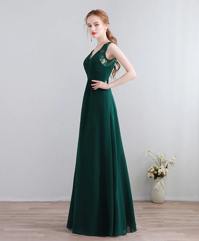 Green Lace Chiffon Long Prom Dress, Green Evening Dress - Deanwangkt