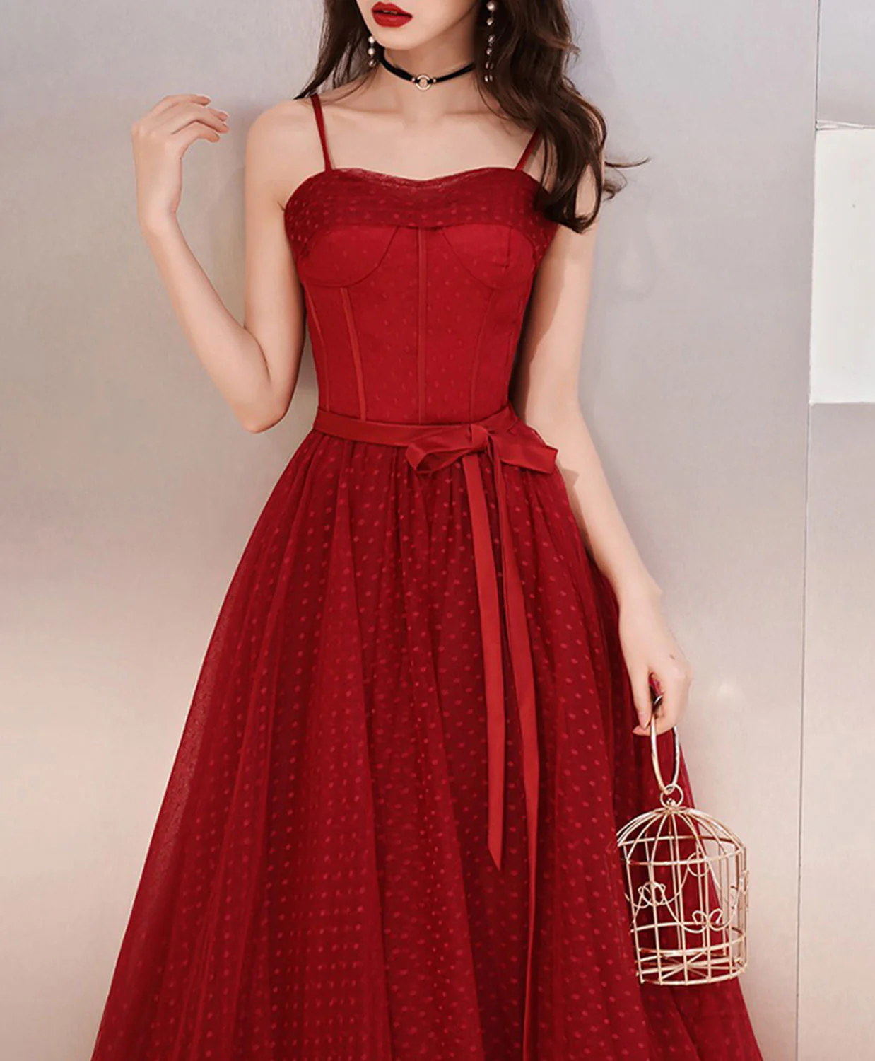 Burgundy Tulle Lace Long Prom Dress, Burgundy Evening Dress - Deanwangkt