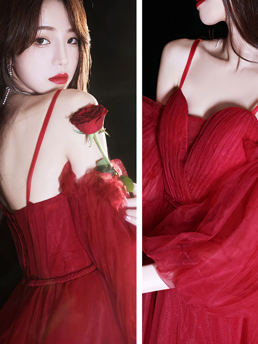 Red Sweetheart Neck Tulle Short Prom Dress, Puffy Red Homecoming Dresses - Deanwangkt