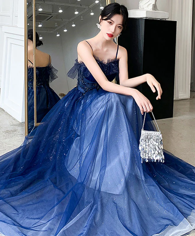 Blue Sweetheart Tulle Lace Long Prom Dress Blue Tulle Formal Dress - Deanwangkt