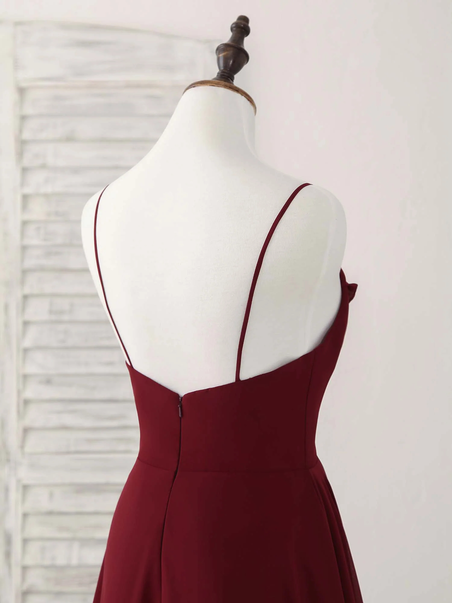 Simple Burgundy V Neck Chiffon Long Prom Dress, Bridesmaid Dress - Deanwangkt