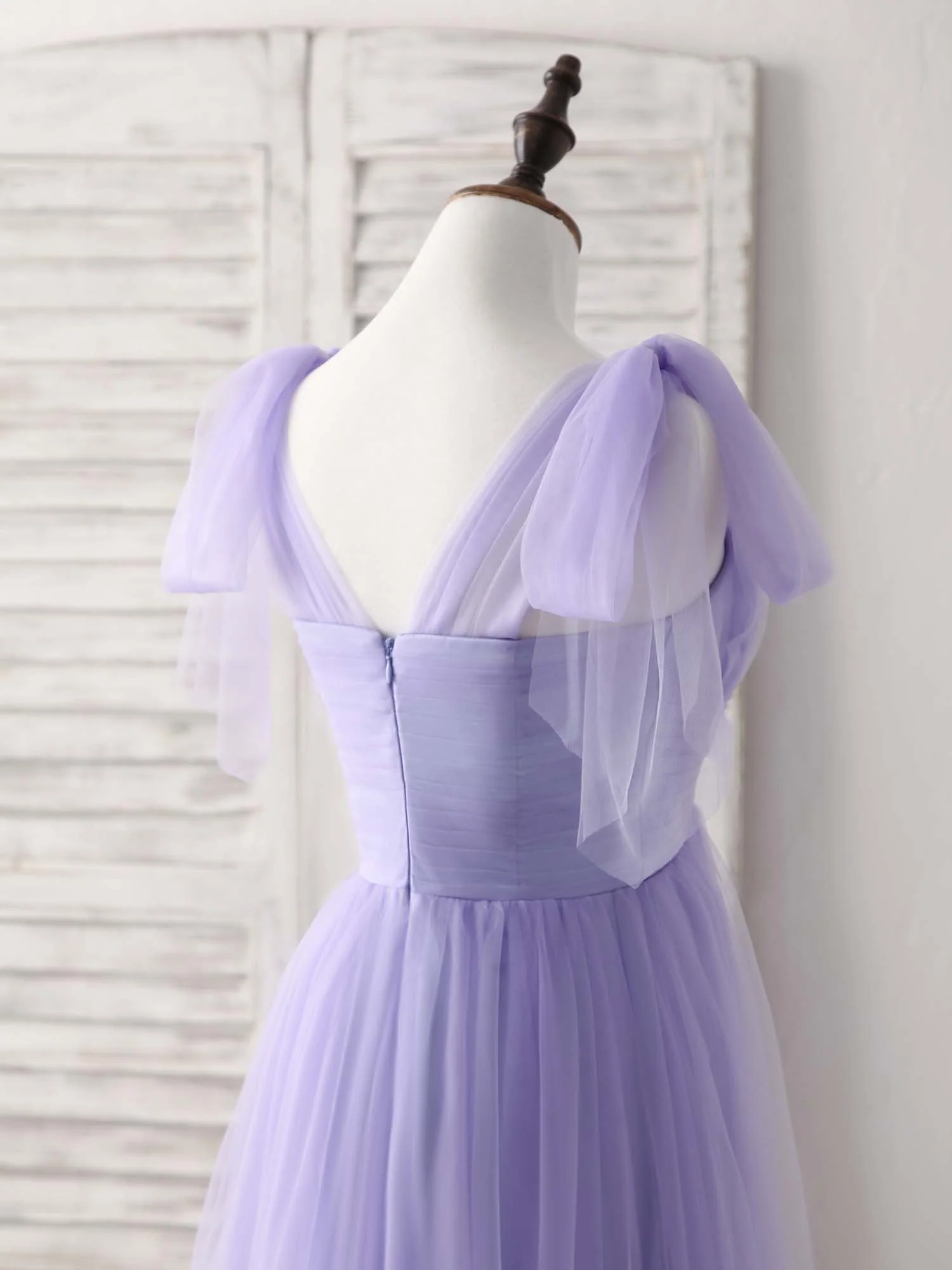 Purple Sweetheart Neck Tulle Long Prom Dress Purple Bridesmaid Dress - Deanwangkt