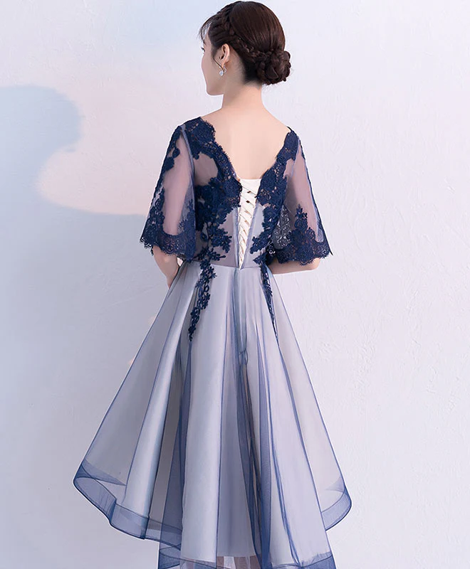 Blue Lace Tulle Short Prom Dress, Blue Lace Homecoming Dress - Deanwangkt