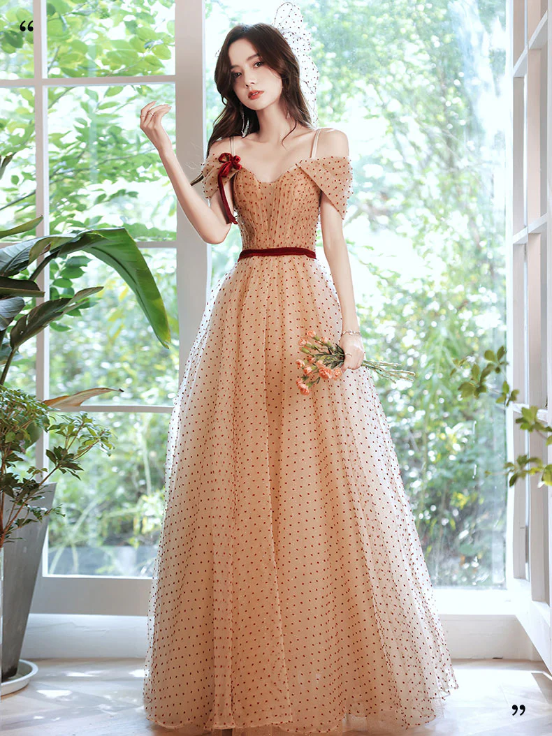 A line Champagne Long Prom Dresses, Champagne Formal Party Evening Dresses - Deanwangkt