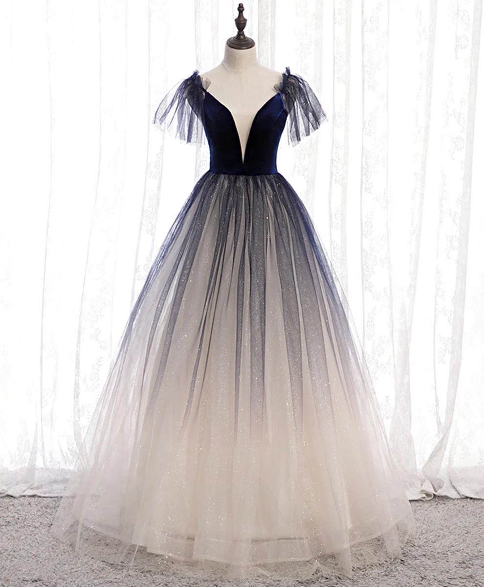Blue Tulle Long Prom Dress Blue Tulle Formal Dress - Deanwangkt