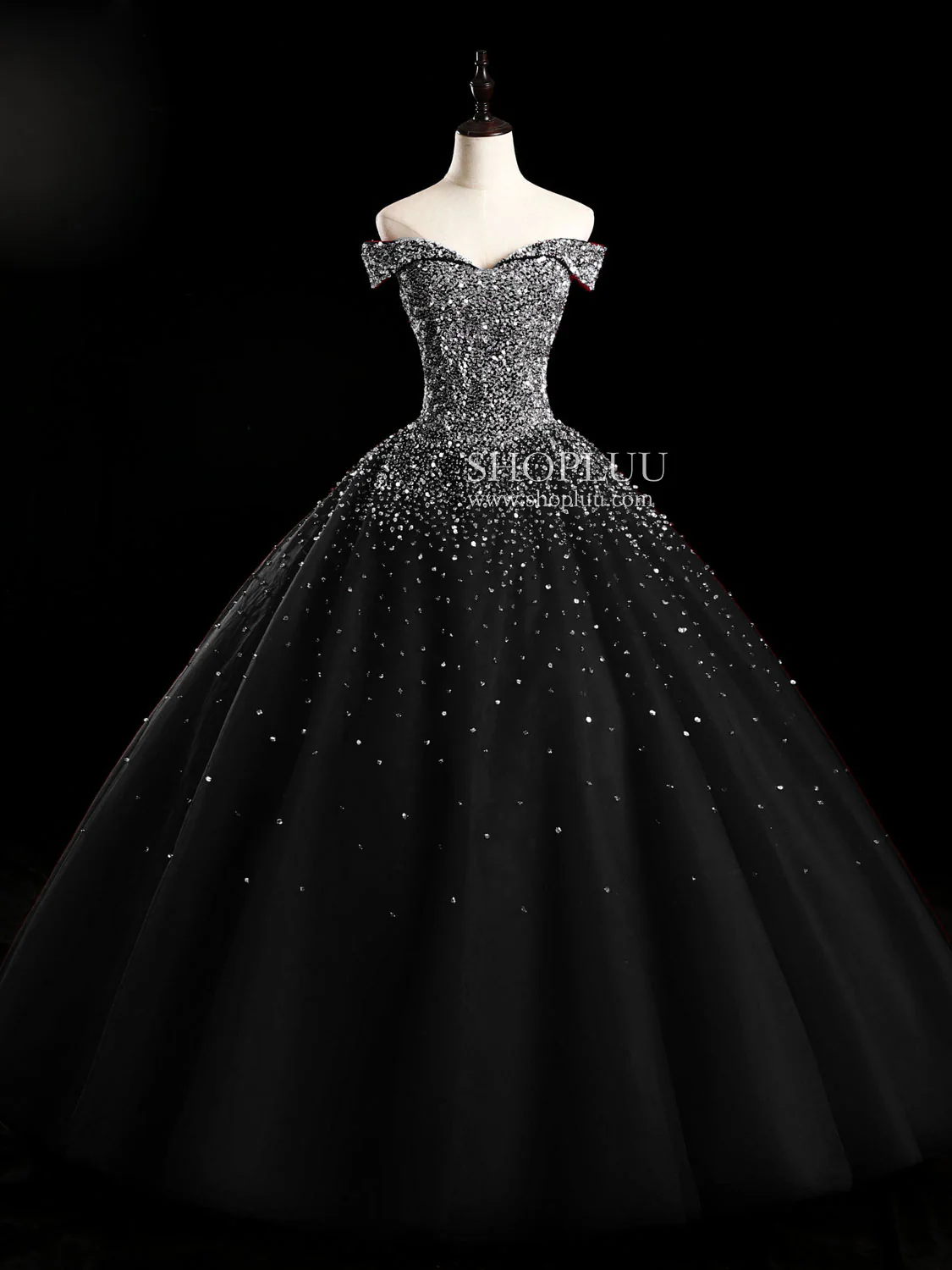 Burgundy Off Shoulder Tulle Sequin Long Prom Dress, Burgundy Sweet 16 Dress - Deanwangkt