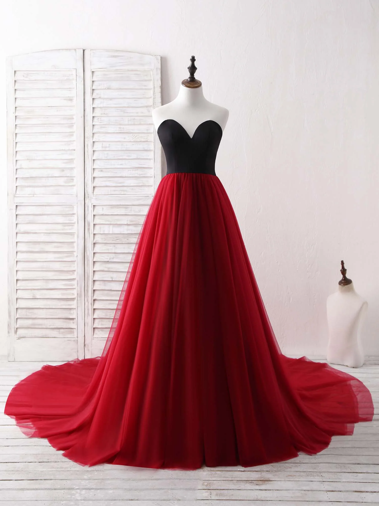 Simple Sweetheart Burgundy Tulle Long Prom Dress, Evening Dress - Deanwangkt