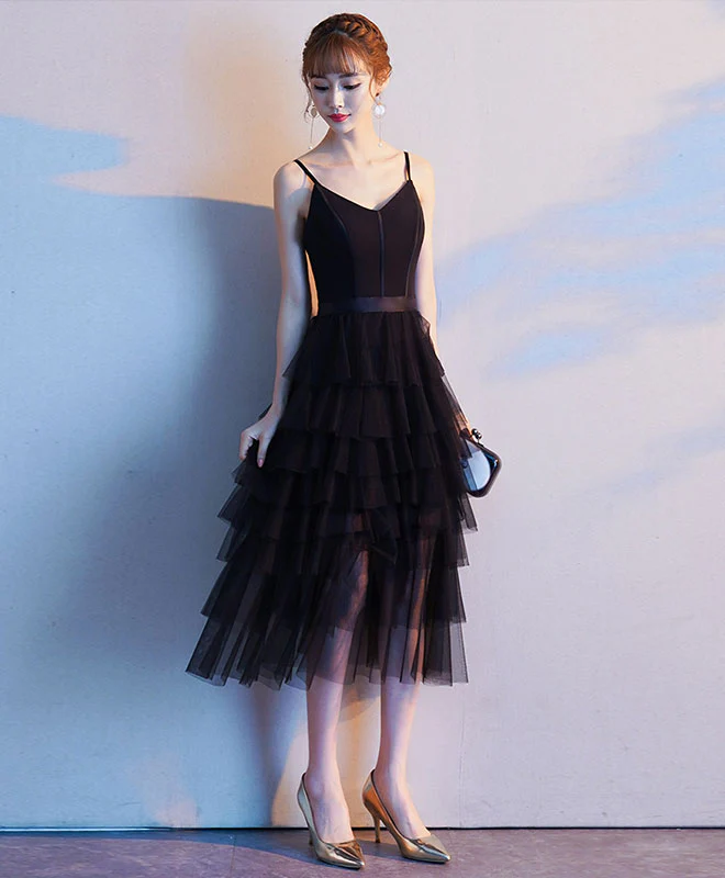Black sweetheart tulle short prom dress, black tulle evening dress - Deanwangkt