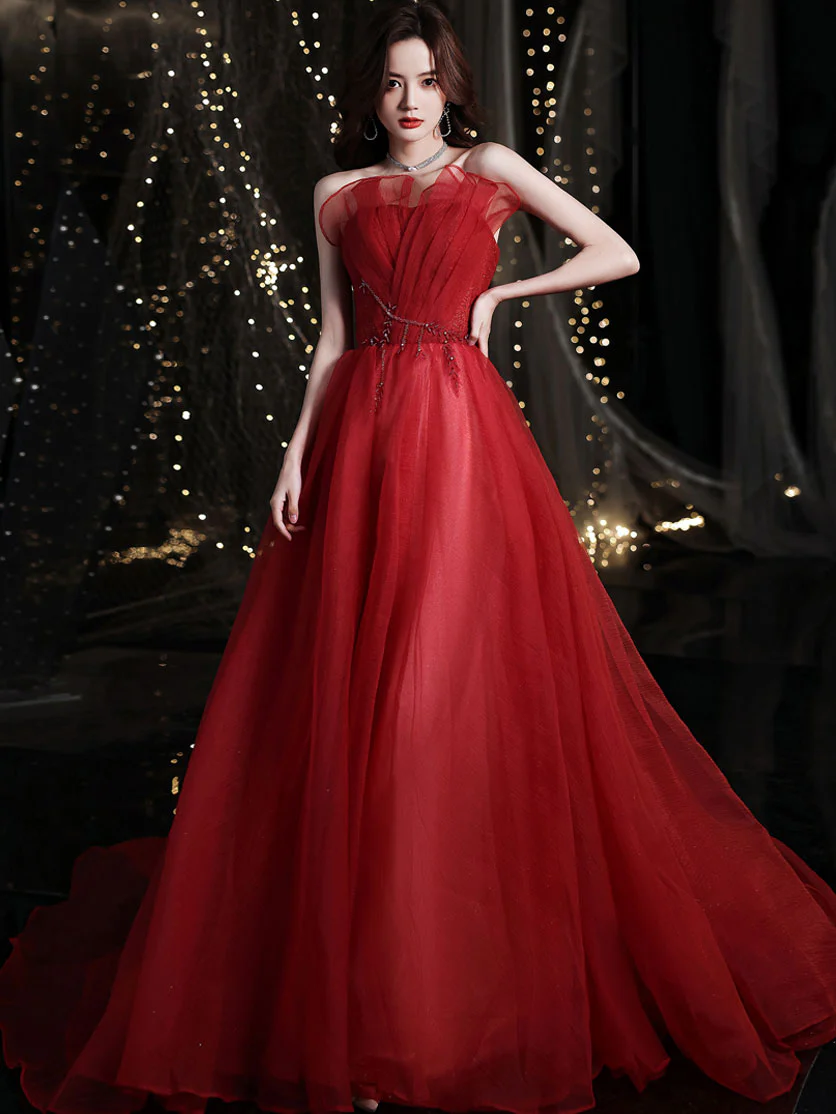 Burgundy Long Prom Dresses, Burgundy Formal Graduation Dresses - Deanwangkt