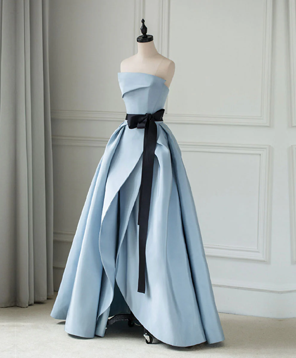 Simple Blue Satin Long Prom Dress, Blue Long Evening Dress - Deanwangkt