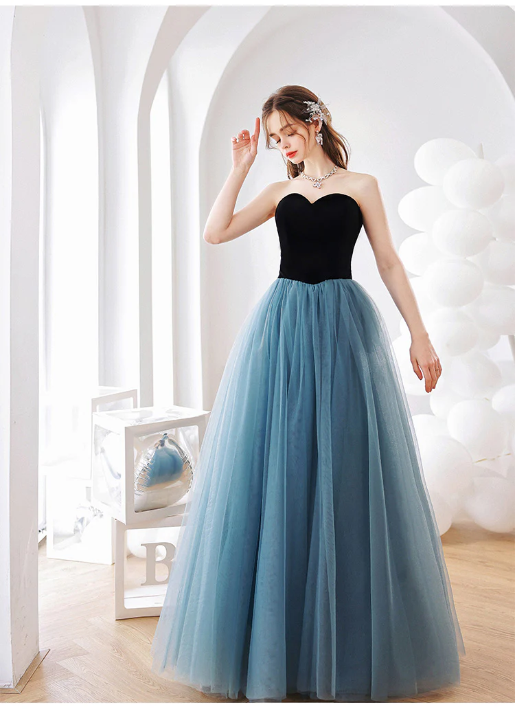 Aline Blue Tulle Long Prom Dress, Blue Long Graduation Dresses - Deanwangkt