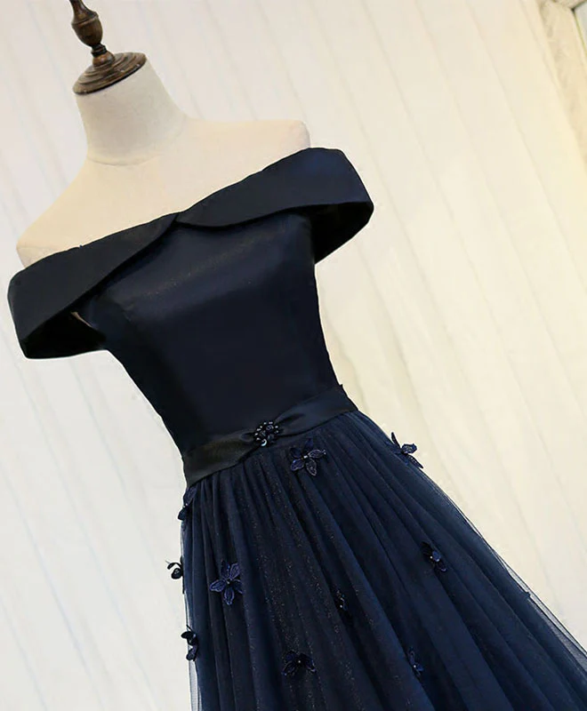 Dark Blue Off Shoulder Long Prom Dress, Evening Dress - Deanwangkt