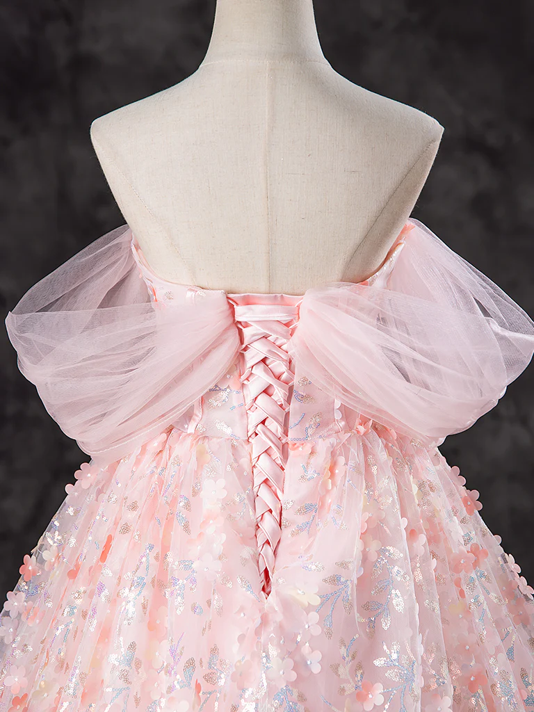 A-Line Off Shoulder Tulle Short Pink Prom Dress, Pink Homecoming Dress - Deanwangkt