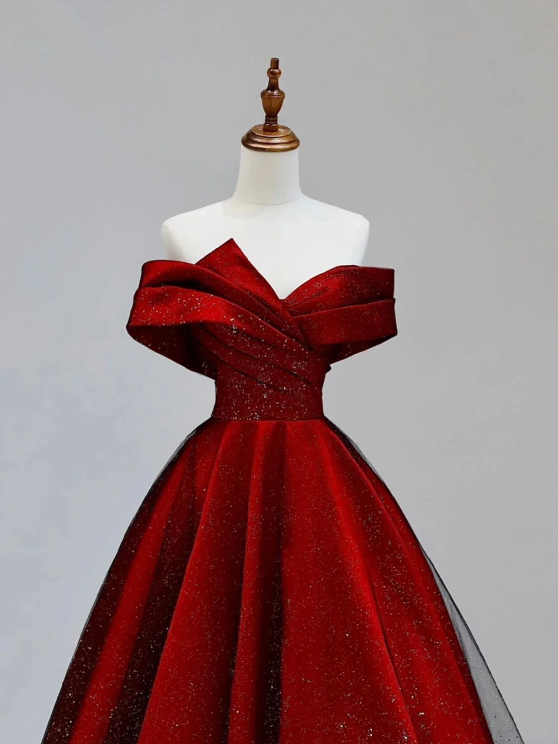 A-Line Tulle Burgundy Long Prom Dress, Burgundy Formal Dresses - Deanwangkt