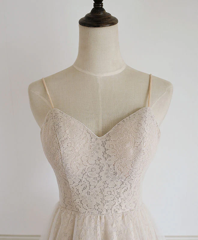 Champagne Tulle Lace Short Prom Dress Lace Homecoming Dress - Deanwangkt