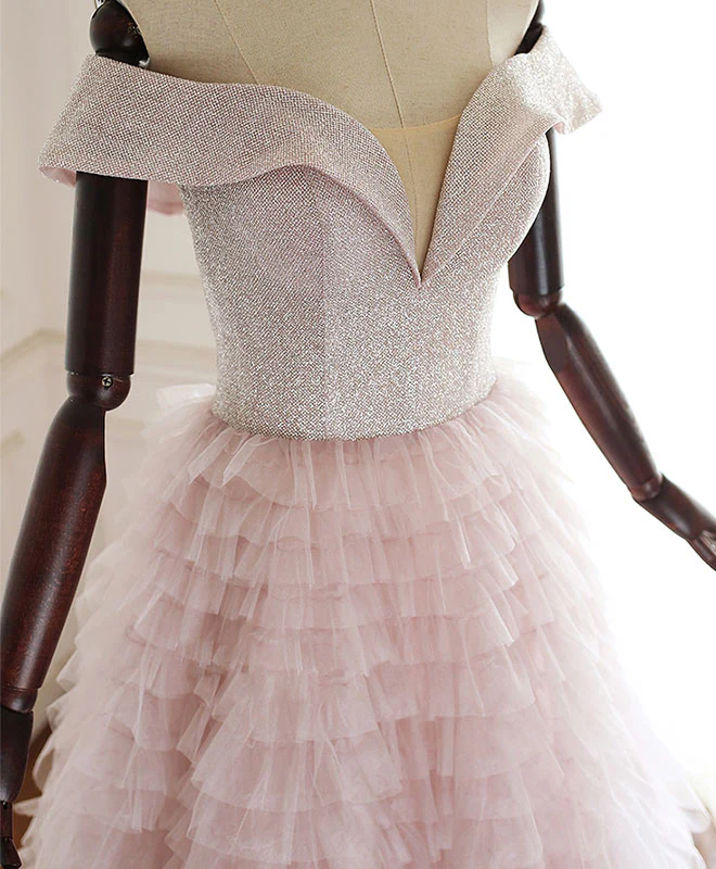Pink Sweetheart Off Shoulder Tulle Long Prom Dress Pink Evening Dress - Deanwangkt