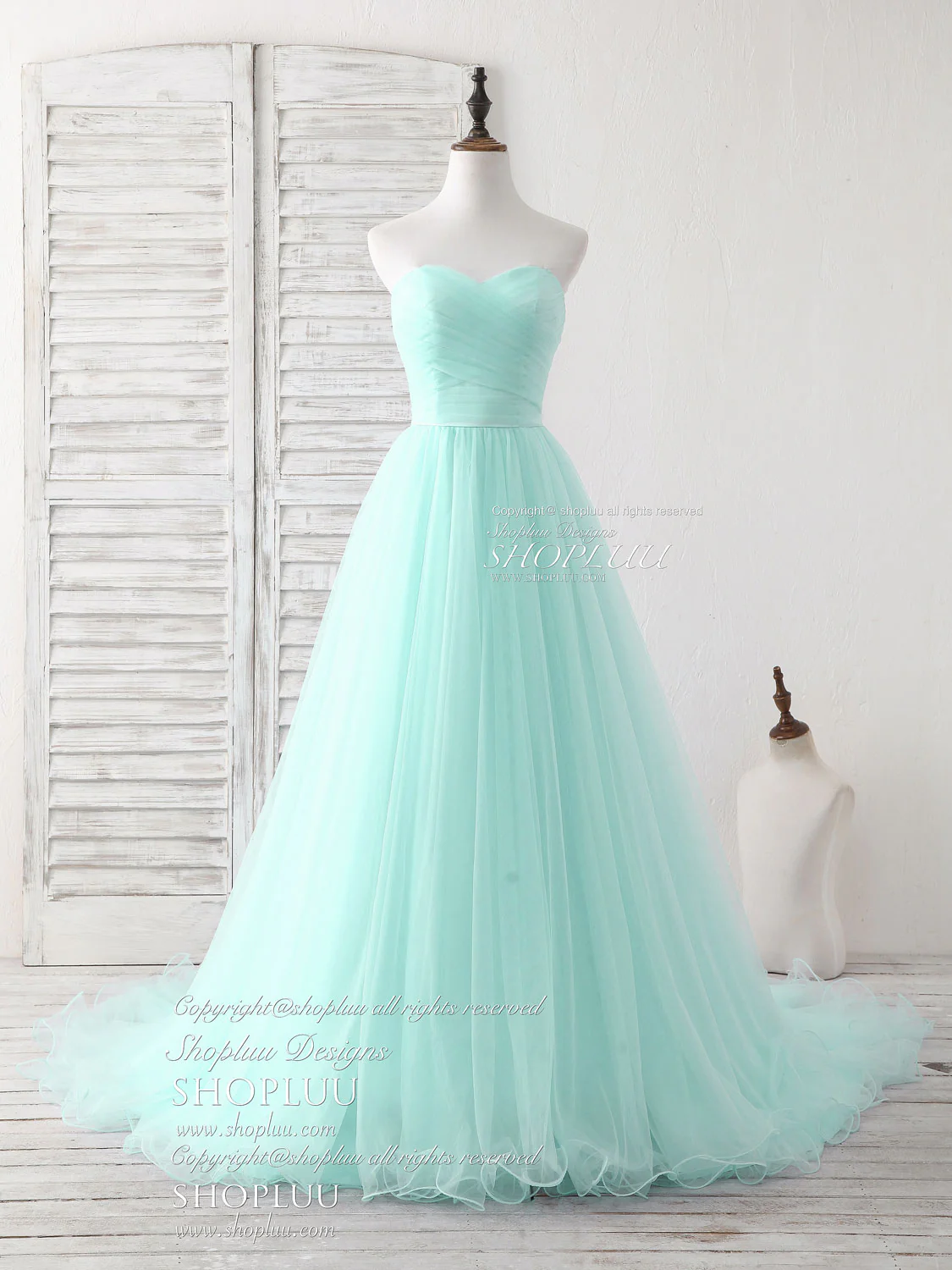 Simple Sweetheart Light Green Tulle Long Prom Dress, Green Evening Dress - Deanwangkt