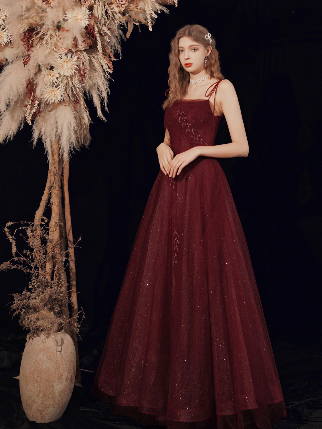 Burgundy Tulle Sequin Long Prom Dress Burgundy Tulle Formal Dress - Deanwangkt