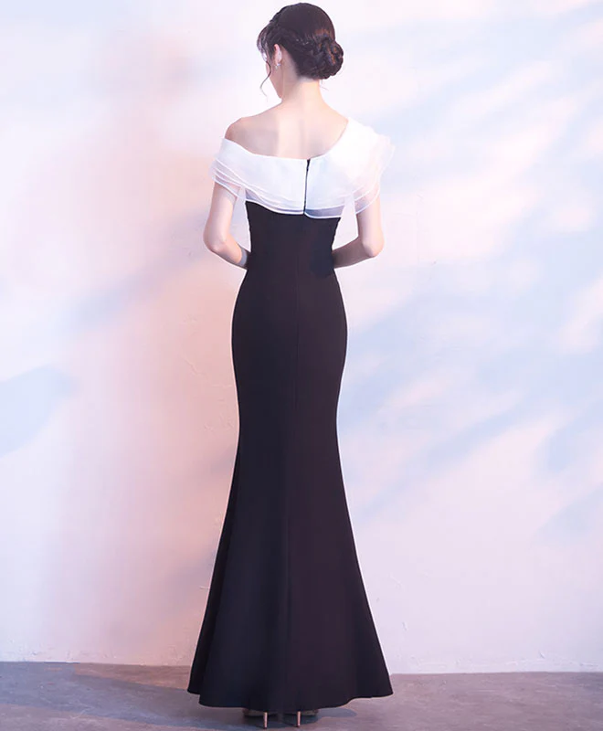 White And Black Long Prom Dress, Mermaid Evening Dress - Deanwangkt