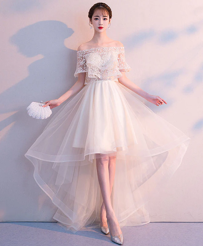 Champagne Tulle High Low Prom Dress, Tulle Evening Dress - Deanwangkt