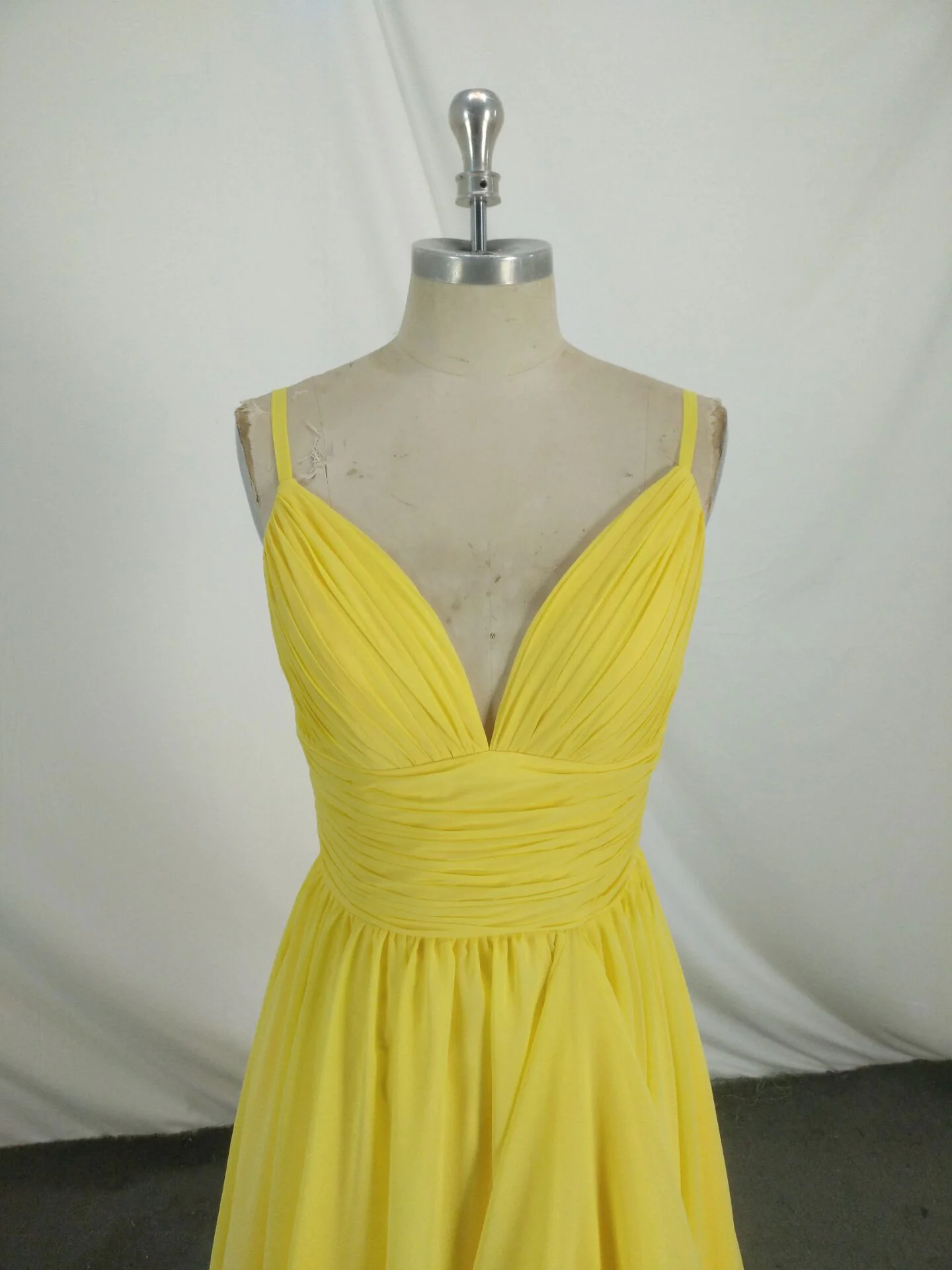 Simple V Neck Yellow Chiffon Long Prom Dress, Yellow Evening Dress - Deanwangkt