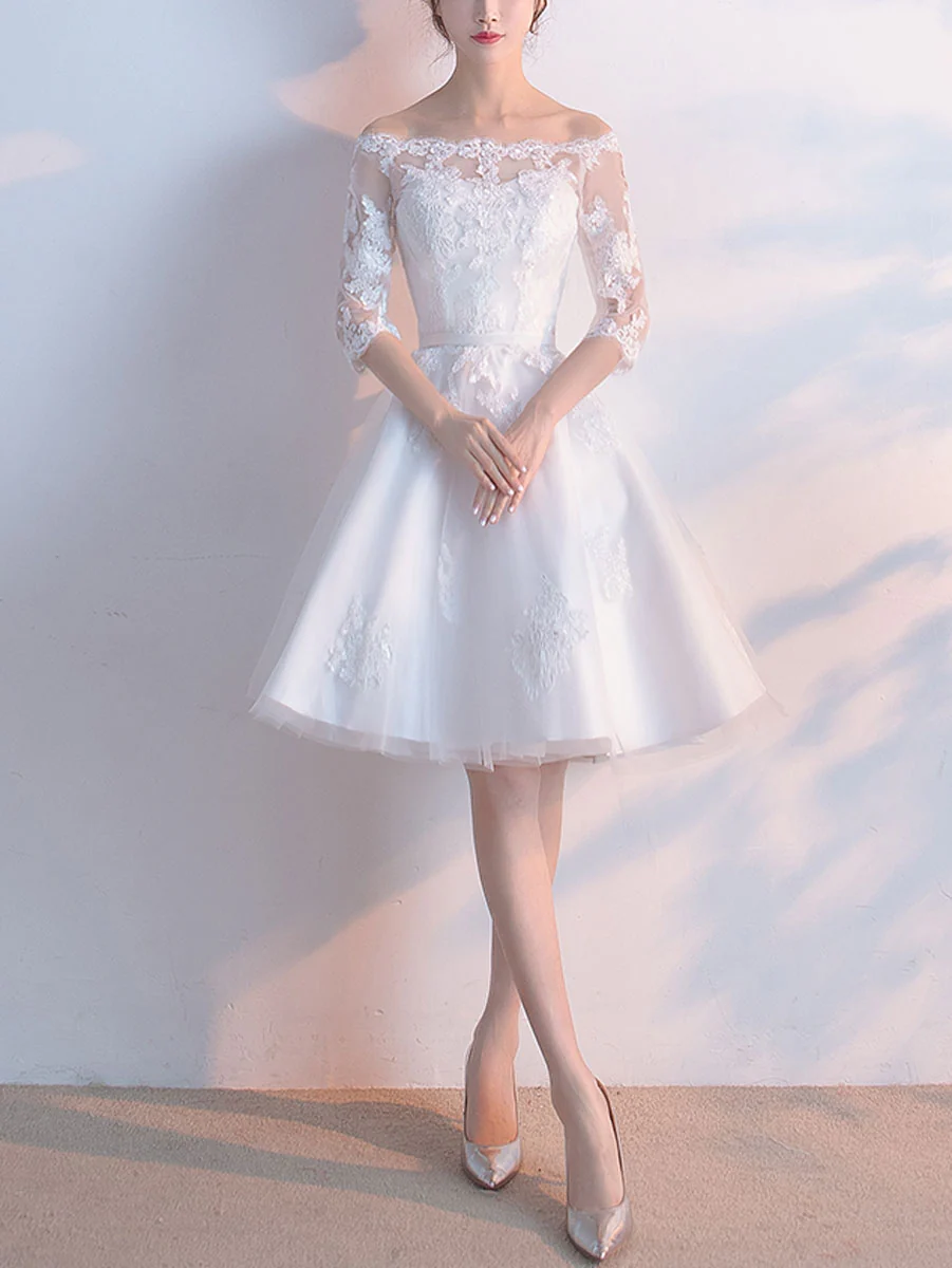 White Tulle Lace Short Prom Dress White Lace Homecoming Dress - Deanwangkt