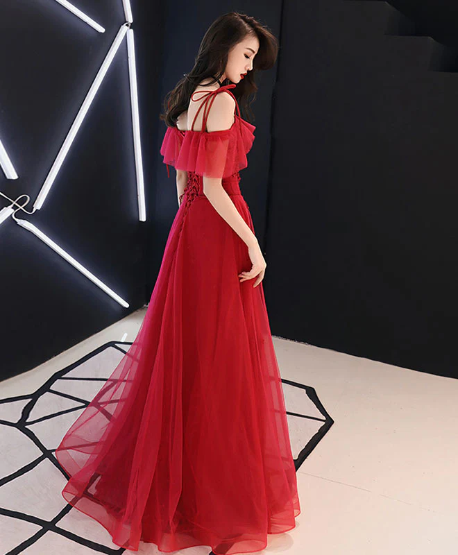 Burgundy Tulle Lace Long Prom Dress Burgundy Tulle Lace Evening Dress - Deanwangkt