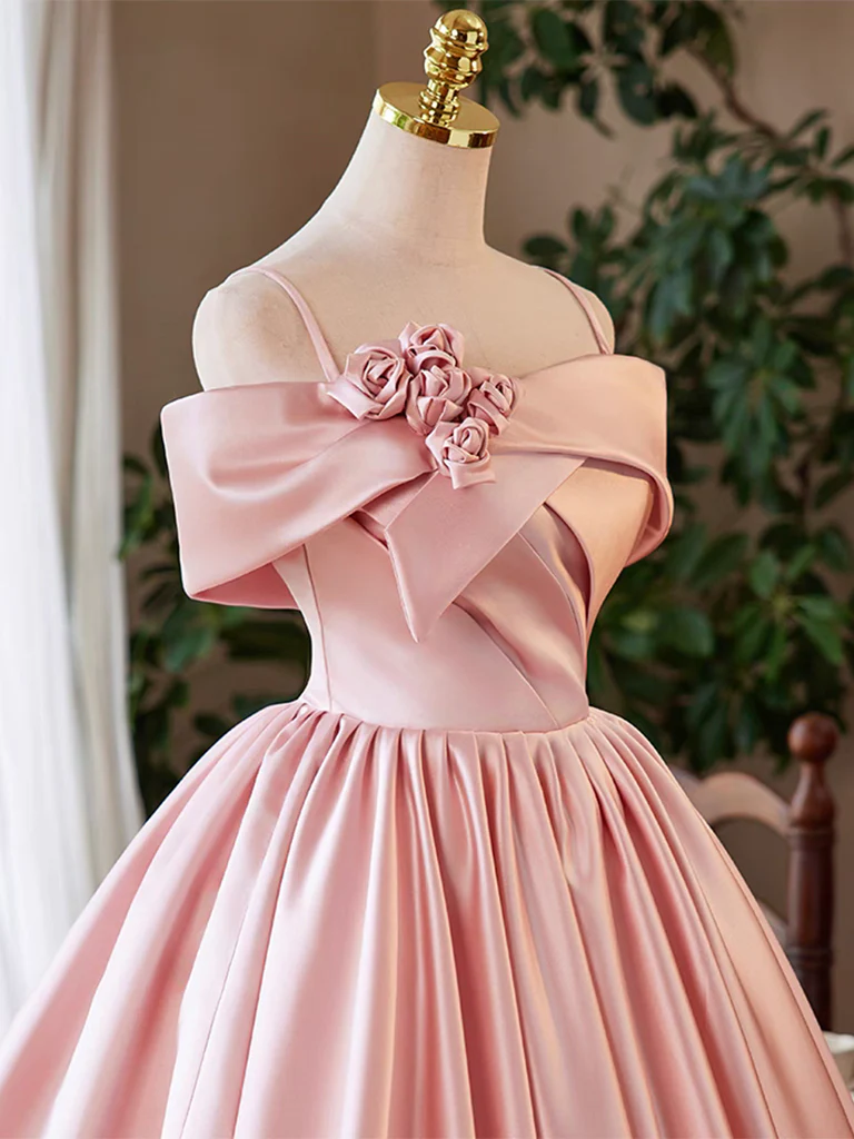 A-line Off Shoulder Satin Pink Short Prom Dress, Pink Homecoming dress - Deanwangkt