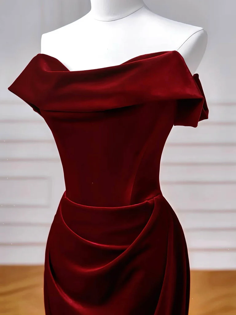 Mermaid Velvet Burgundy Long Prom Dress, Burgundy Long Formal Dress - Deanwangkt