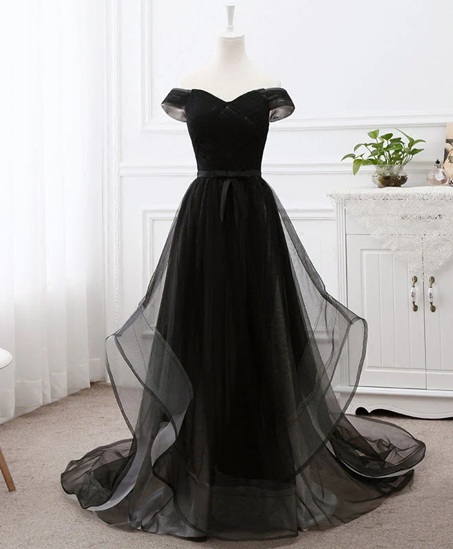 Black Tulle Long Prom Dress, Black Evening Dresses - Deanwangkt