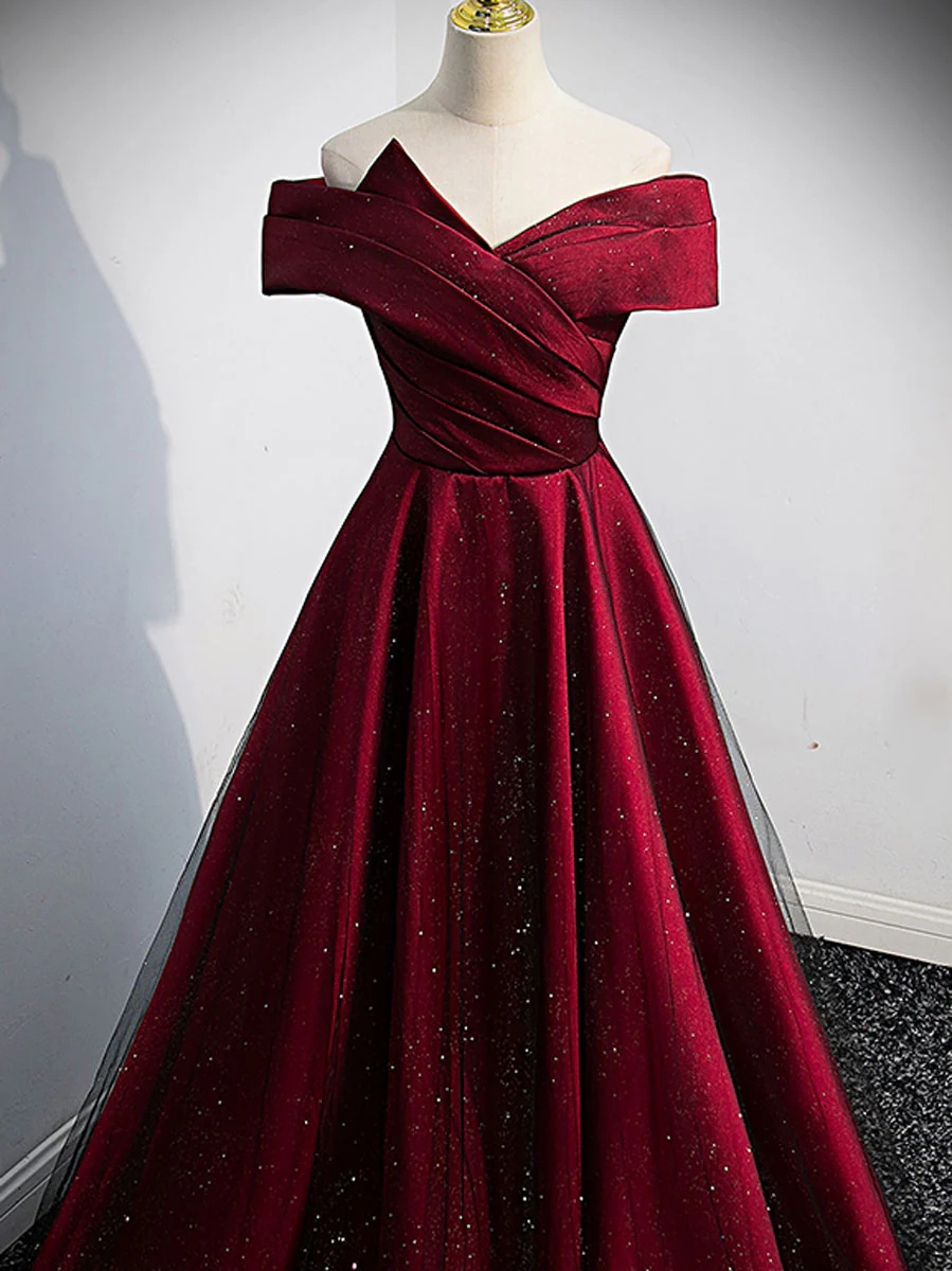 Simple Burgundy Satin Long Prom Dress, Burgundy Evening Dresses - Deanwangkt