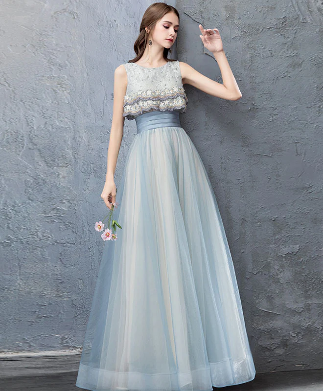 Cute Tulle Lace Long Prom Dress, Tulle Evening Dress - Deanwangkt