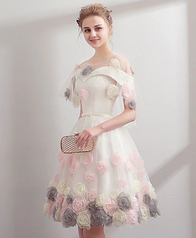 Cute White Off Shoulder Short Prom Dress, Homecoming Dress - Deanwangkt