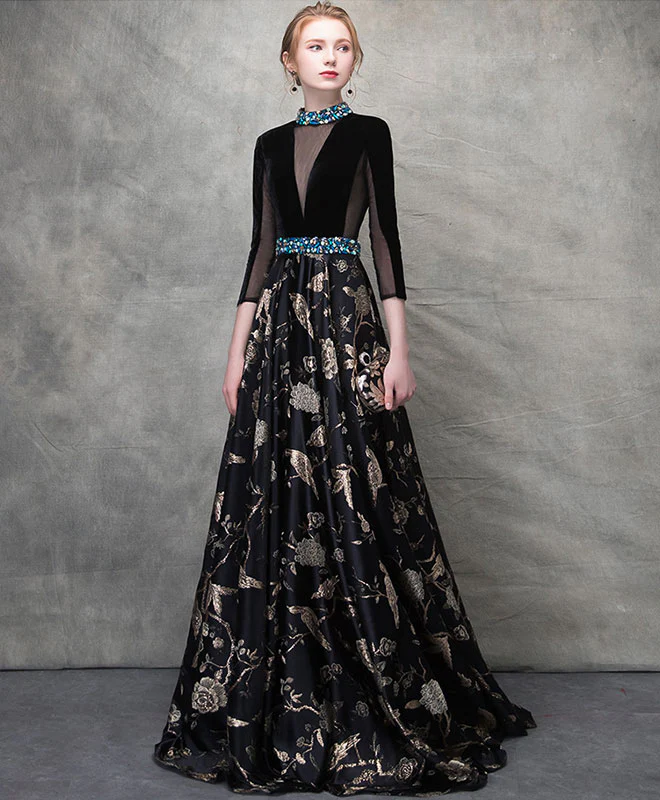 Unique Black Satin Long Prom Dress, Black Evening Dress - Deanwangkt