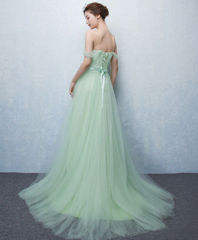 Cute Green Tulle Lace Long Prom Dress, Green Evening Dress - Deanwangkt