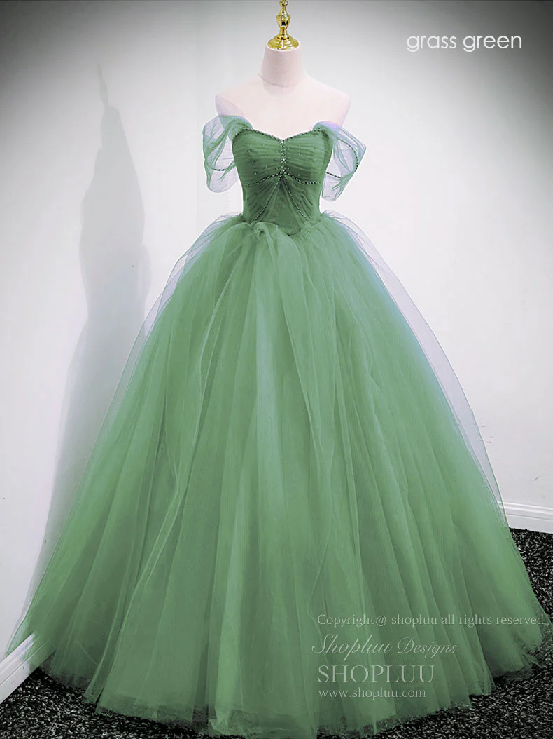 Unique Sweetheart Off Shoulder Lace Long Prom Dress, Tulle Formal Dresses - Deanwangkt