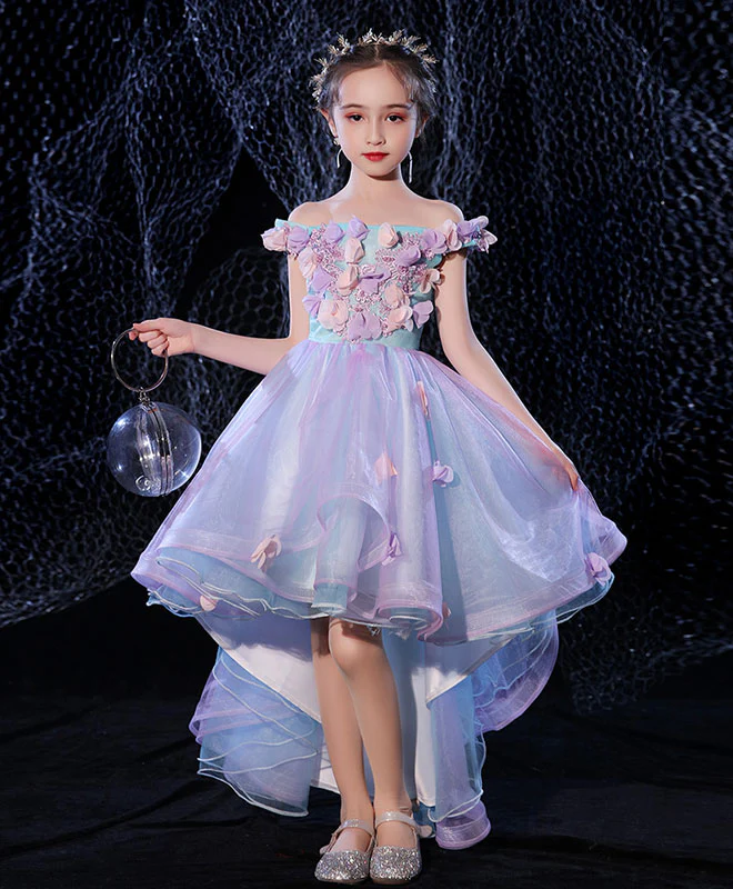 Purple Lace Tulle High Low Flower Girl Dress, Prom Dress - Deanwangkt