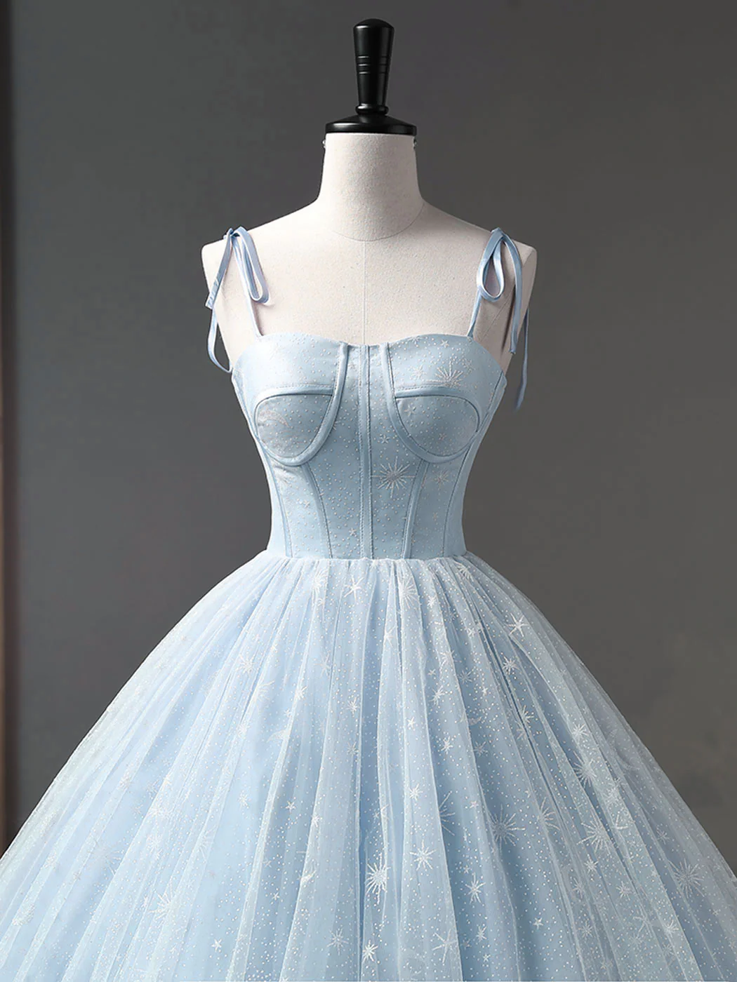 Blue A-Line Tulle Long Prom Dress, Blue Formal Sweet 16 Dress - Deanwangkt