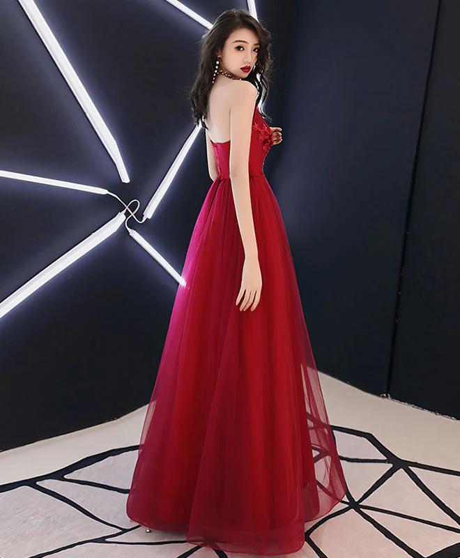 Simple Burgundy Long Prom Dress, Burgundy Evening Dress - Deanwangkt