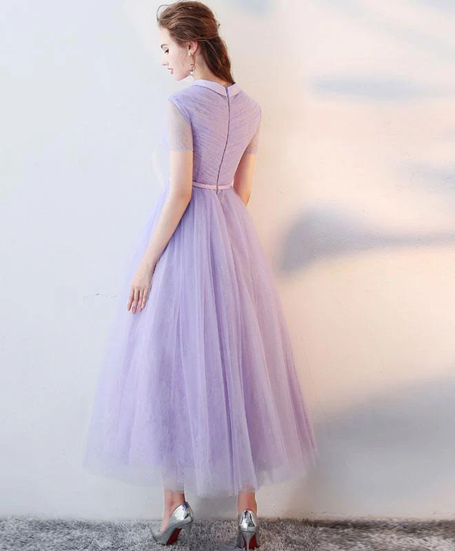 Purple High Neck Tulle Lace Prom Dress Tulle Lace Homecoming Dress - Deanwangkt
