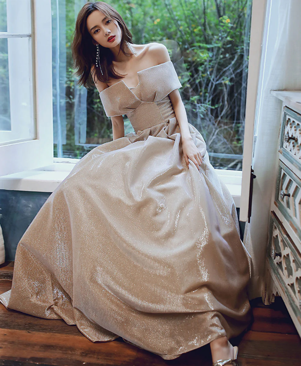 Simple Champagne Long Prom Dress, Champagne Formal Graduation Dress - Deanwangkt