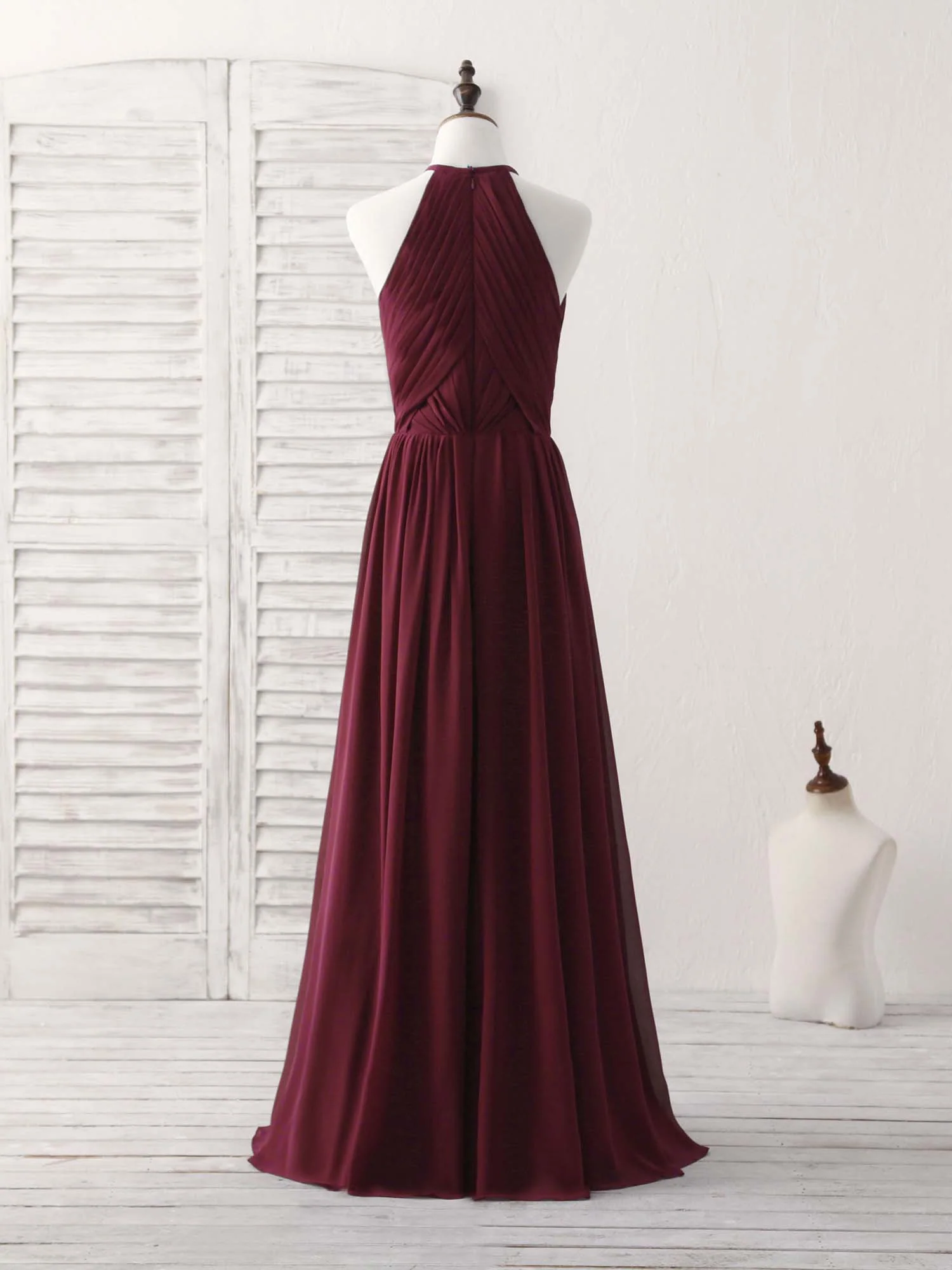 Simple Burgundy Chiffon Long Prom Dress, Burgundy Evening Dress - Deanwangkt