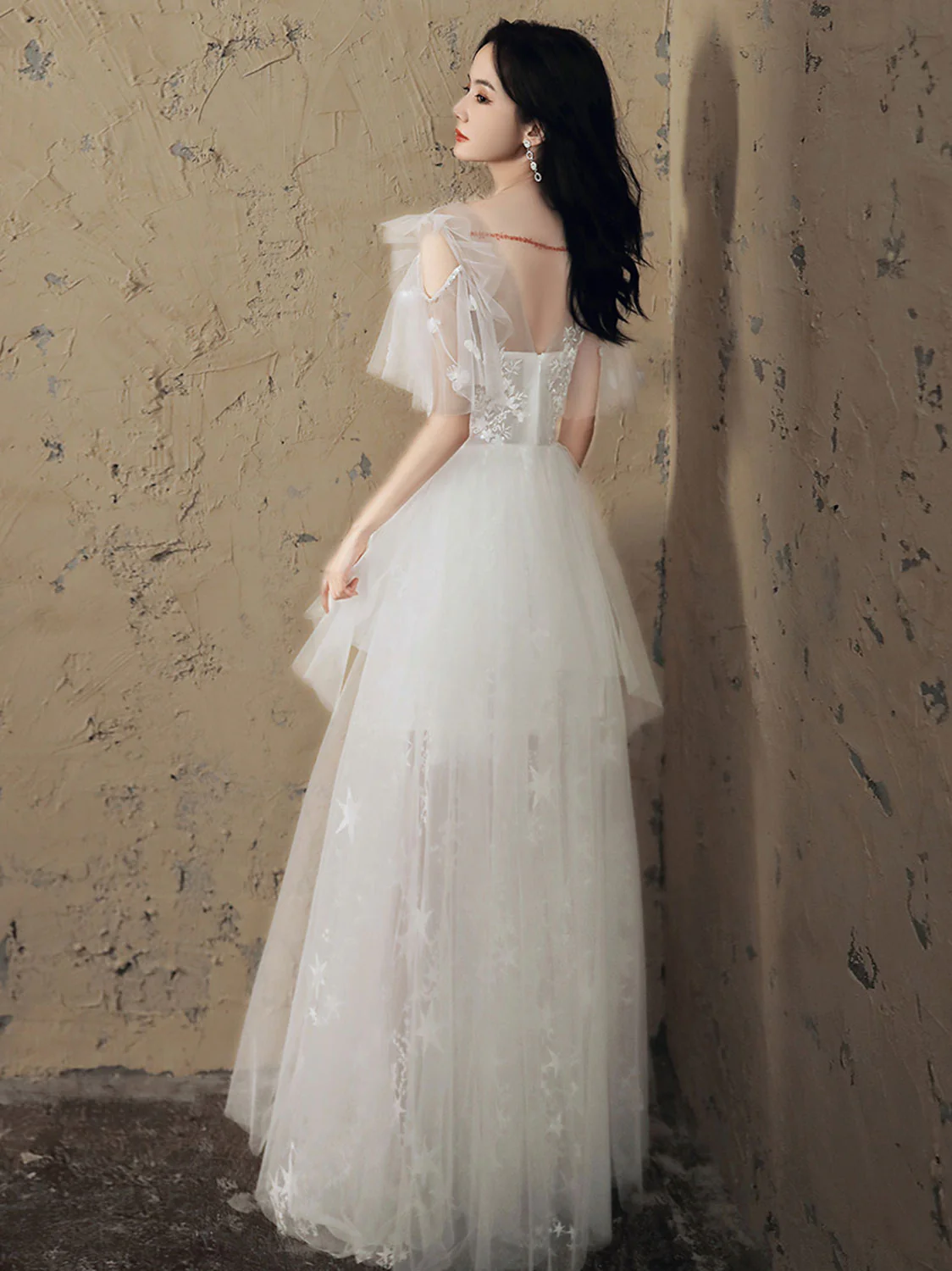 A line Lace White Long Prom Dresses, White Formal Dresses - Deanwangkt
