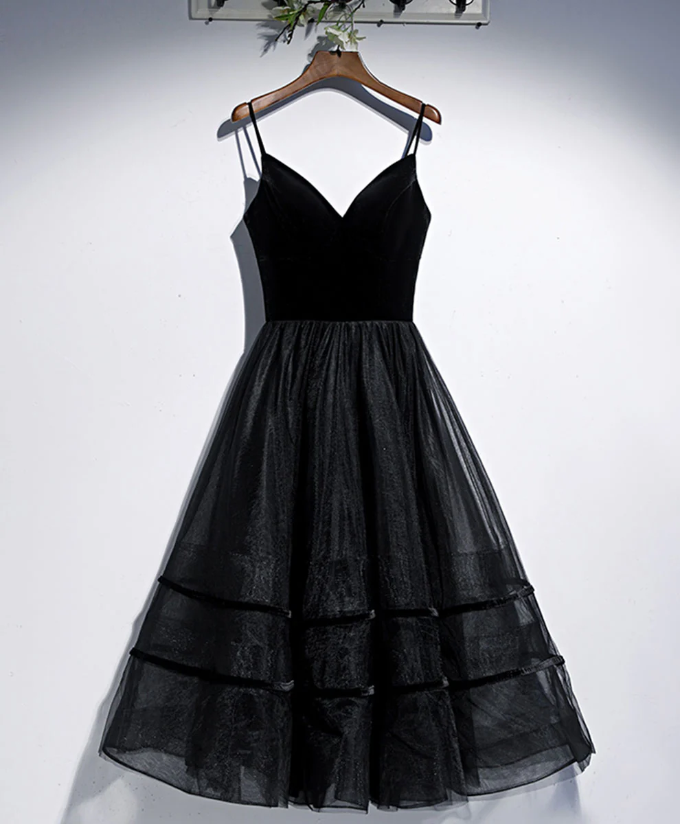 Black V Neck Tulle Short Prom Dress Black Tulle Homecoming Dress - Deanwangkt