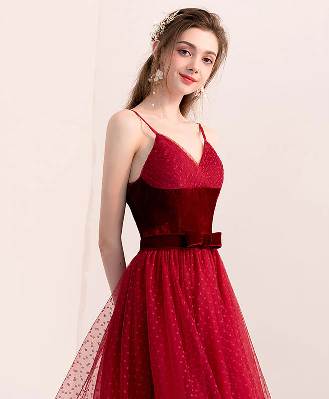Cute Burgundy Tulle Short Prom Dress, Burgundy Homecoming Dress - Deanwangkt