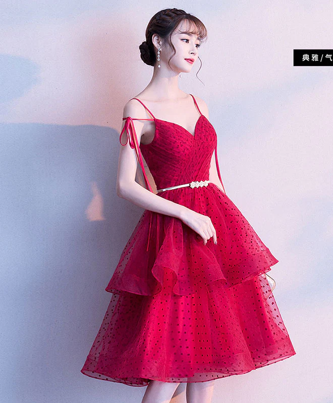 Burgundy Sweetheart Neck Tulle Short Prom Dress, Burgundy Homecoming Dress - Deanwangkt