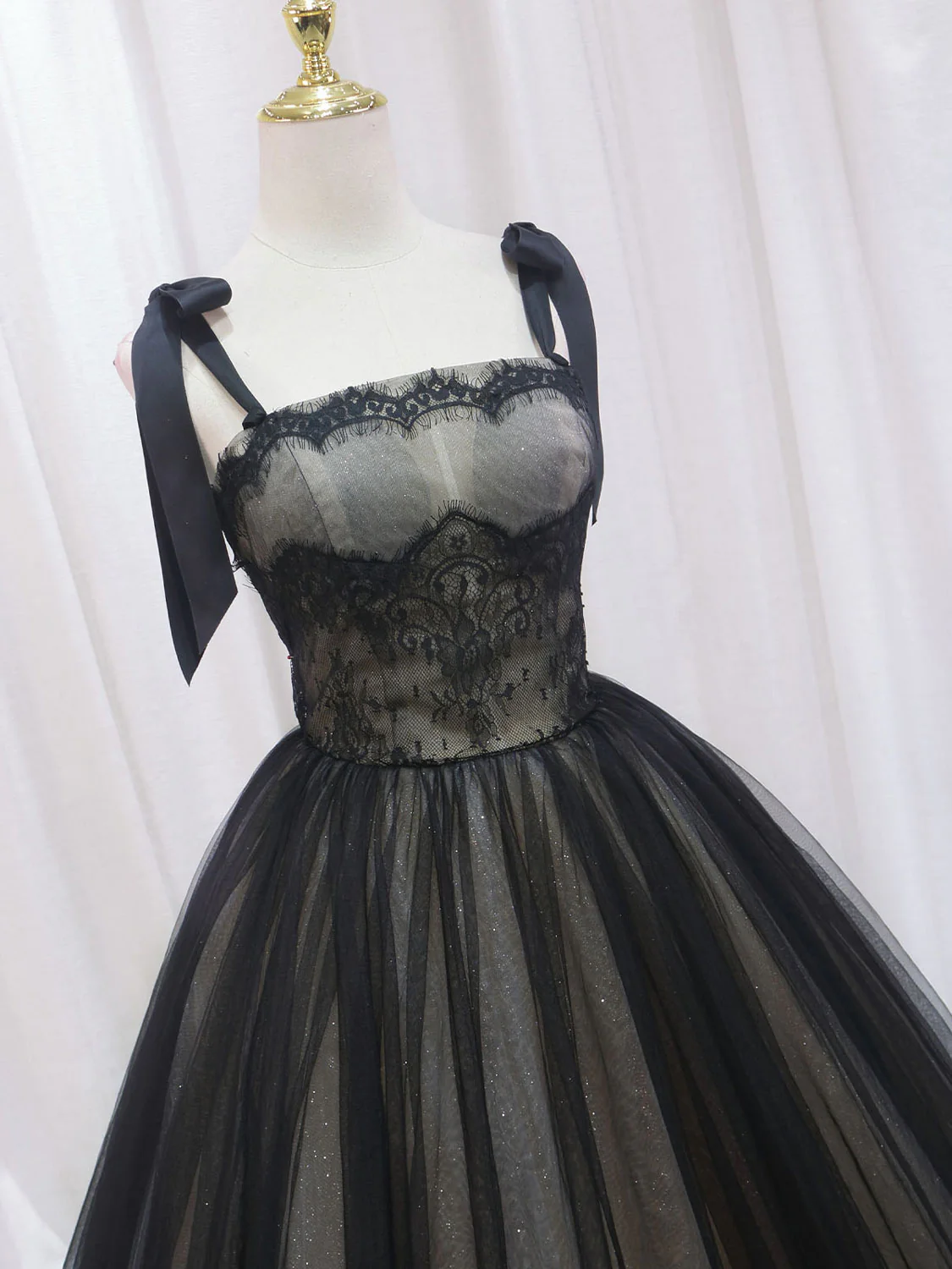 Black A-Line Tulle Long Prom Dresses, Black Tulle Formal Evening Dress - Deanwangkt