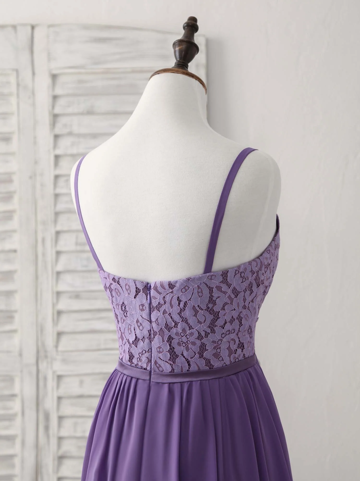Purple Lace Chiffon Long Prom Dress Purple Bridesmaid Dress - Deanwangkt